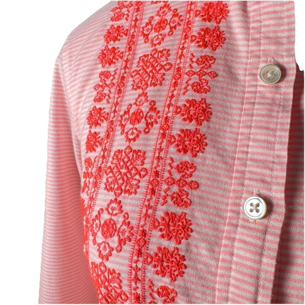 J. Crew Pop Over Embroidered Pink Stripe Long Sleeve Button Shirt Women 2 Office - Picture 2 of 7